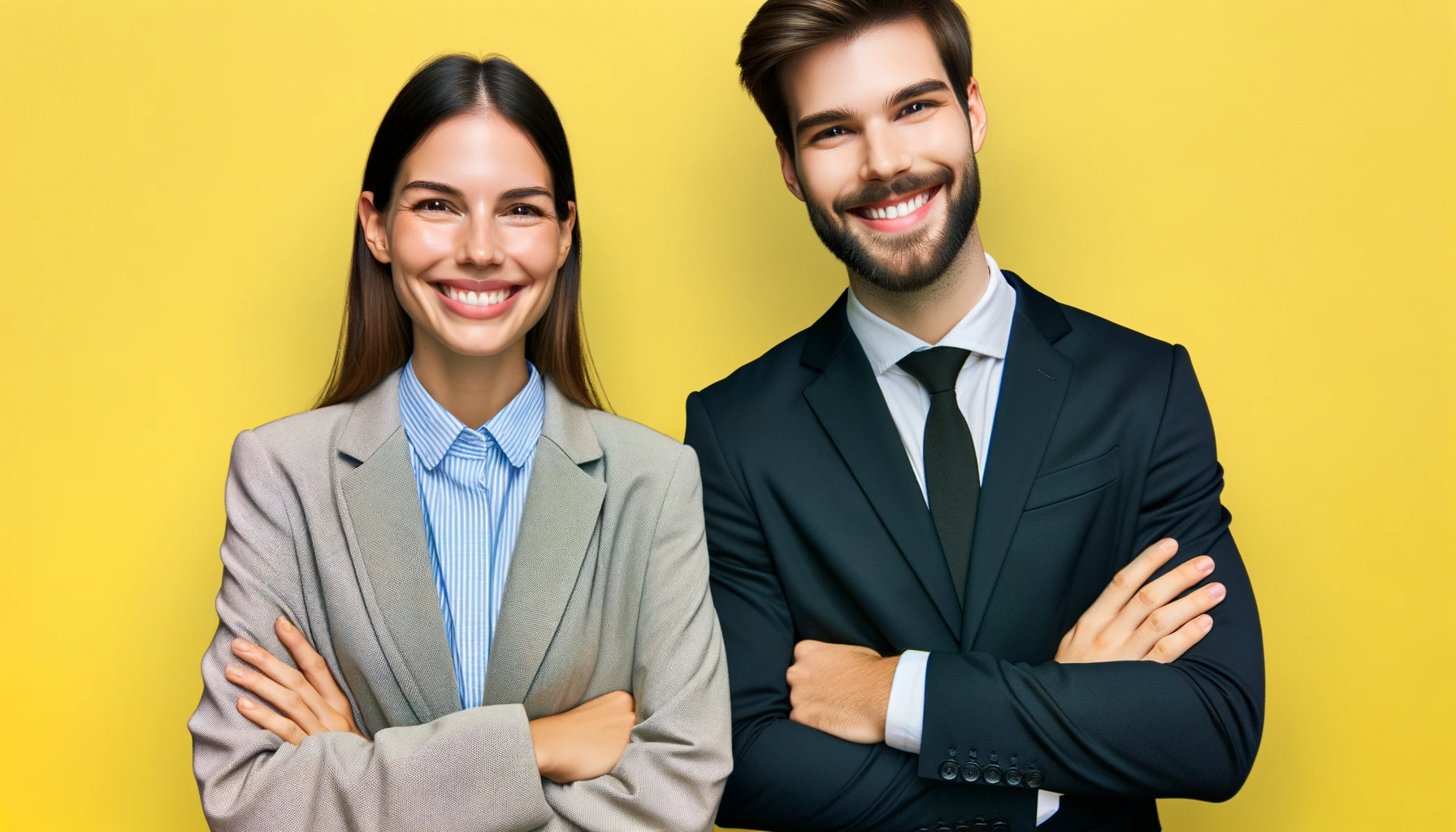 DALL·E 2023-10-14 20.29.50 - Realistic and simple photo, 1200x600px in dimension, set against a vibrant pastel yellow background. The image features a content accountant and a man.png