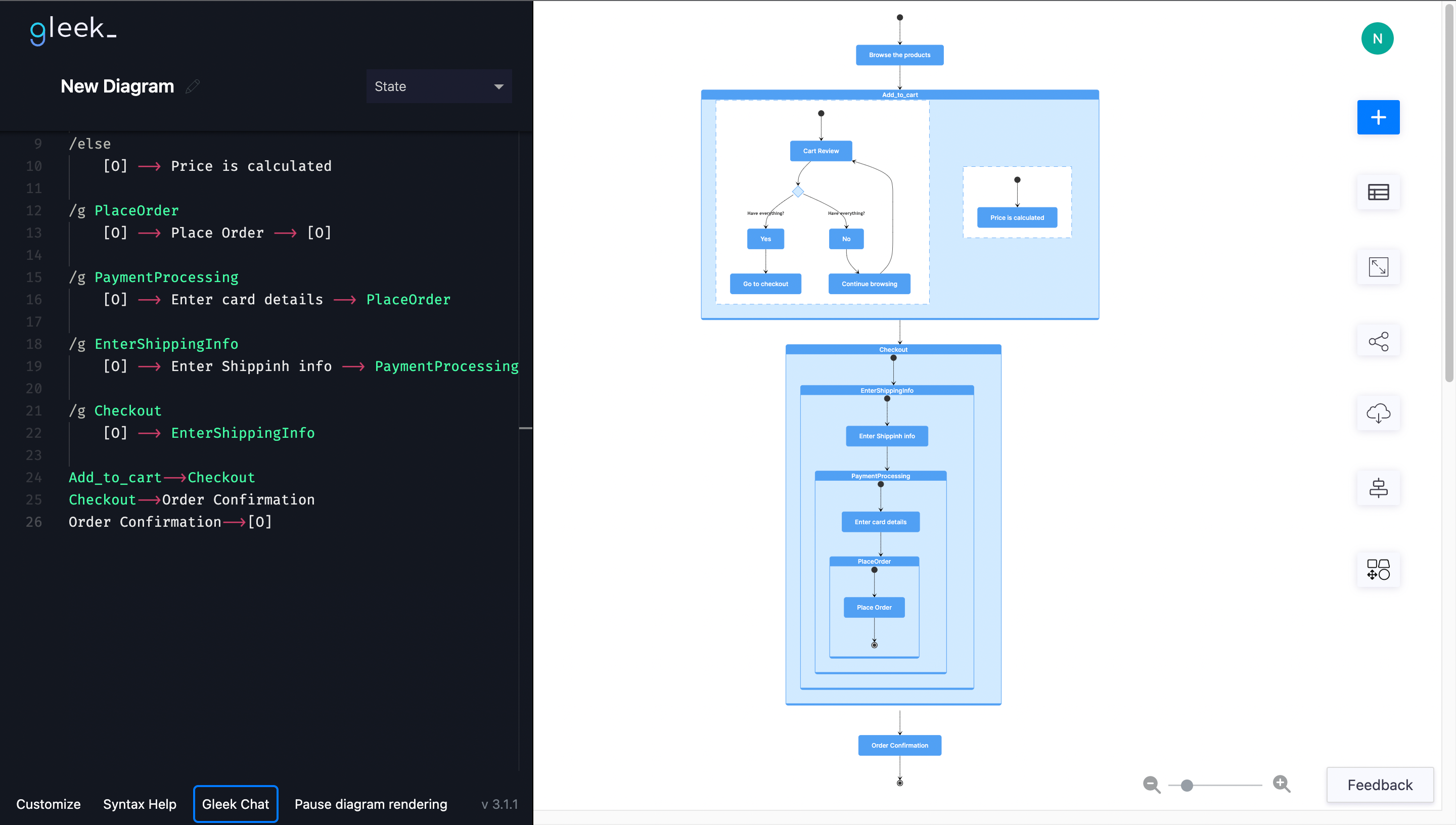 UML State Machine Diagram Online | Gleek Diagram Maker